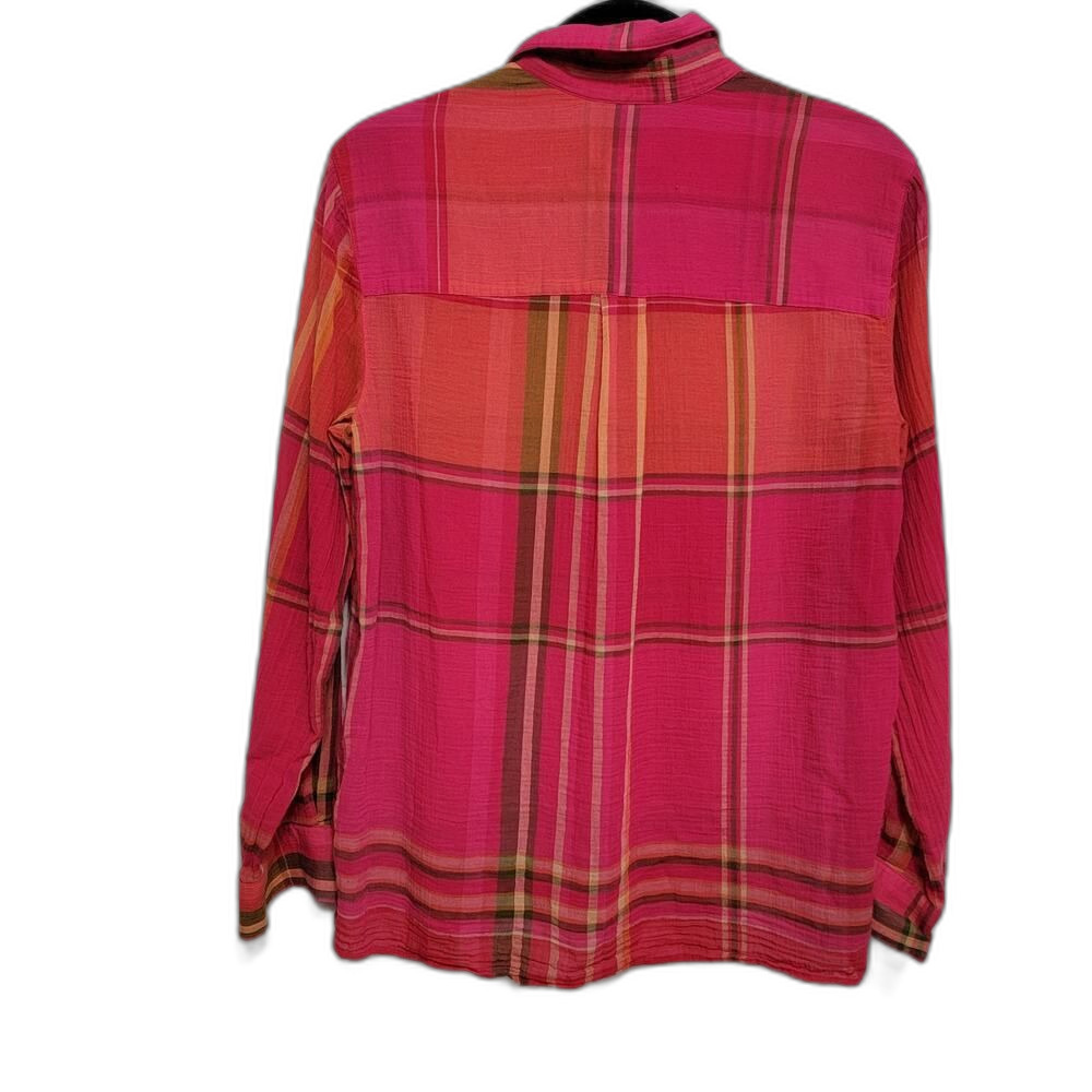 Liz Claiborne Roll Tab Plaid Blouse Pink Size M Cabincore - Picture 2 of 9